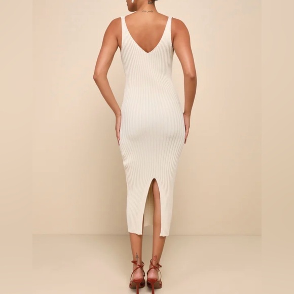 Lulus Beige Ribbed Dress & Cardigan Set - Picture 7 of 7